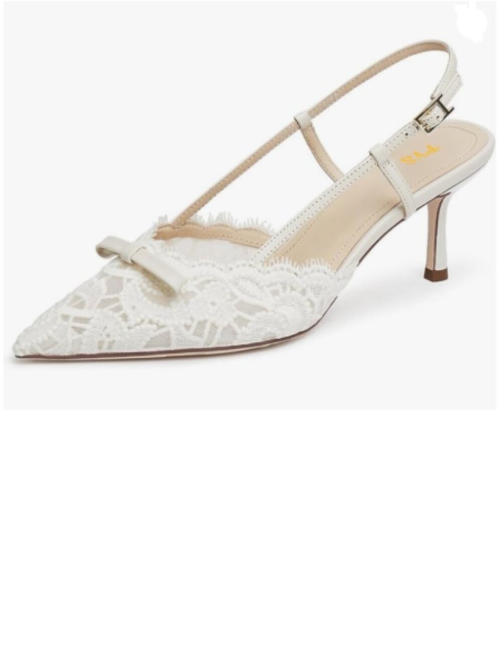 FYS White Pointed Toe Bow Pumps Mid Heel Slingbacks Sexy Lace Open Wedding Shoes